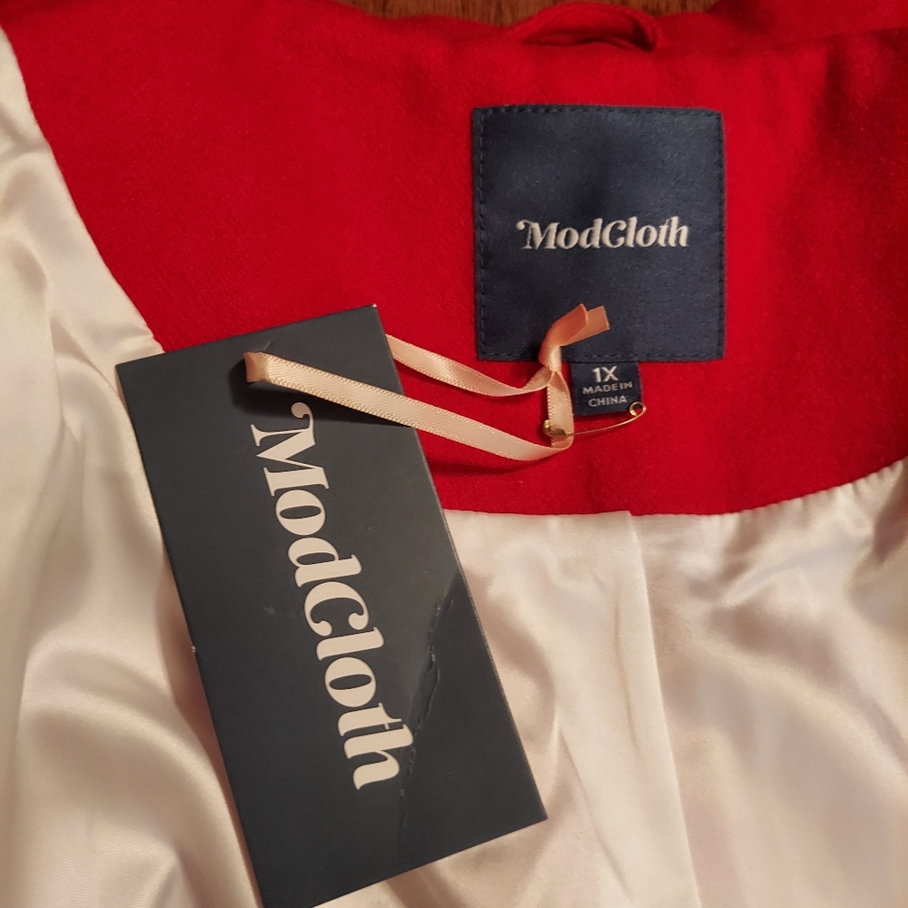 Modcloth Red Mod Belted Car Coat NWT - Picture 9 of 15